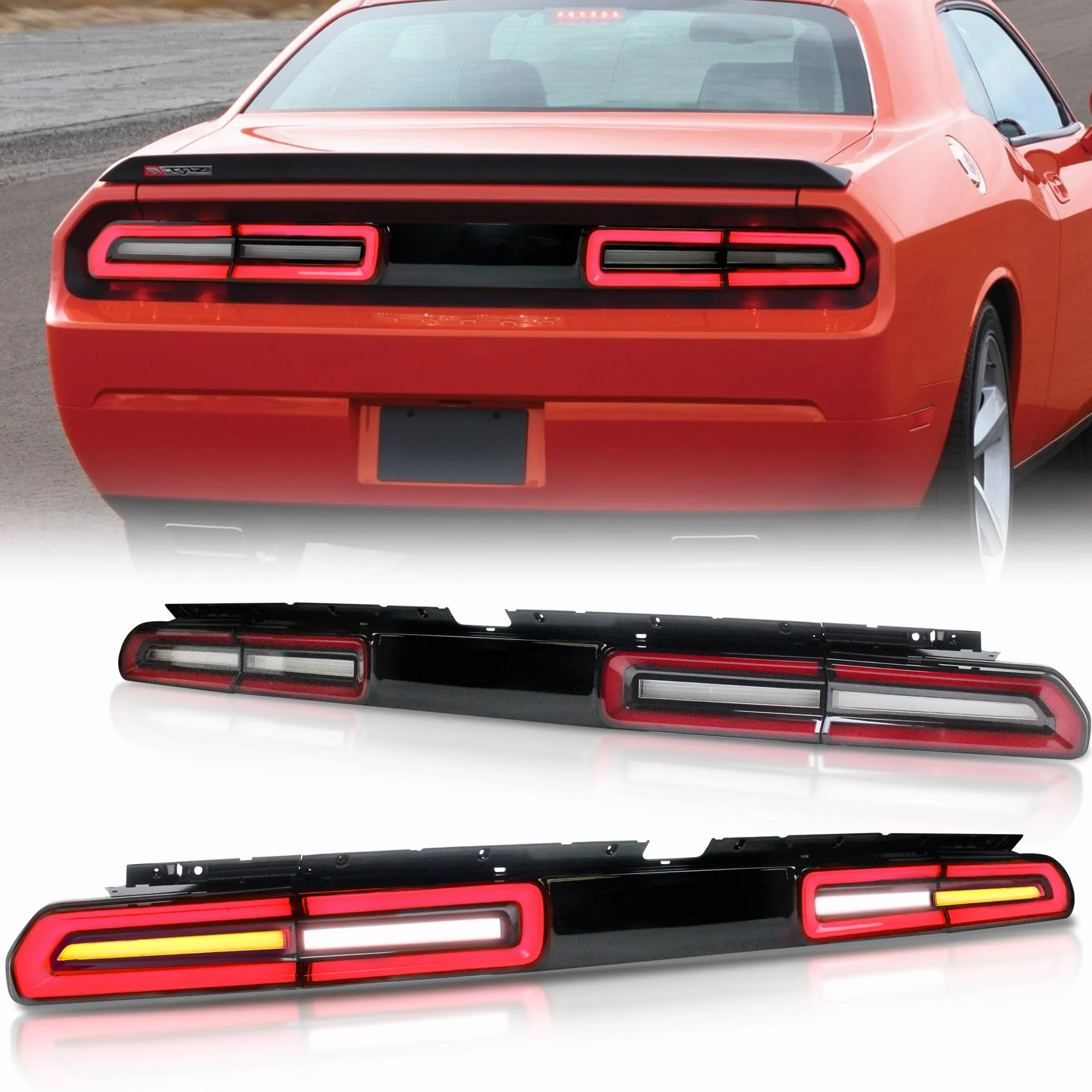 VLAND Czerwone i jasne światła tylne do Dodge Challenger 2008-2014 3rd Gen Pre Facelift zestaw tylnych świateł, strona kierowcy i pasażera