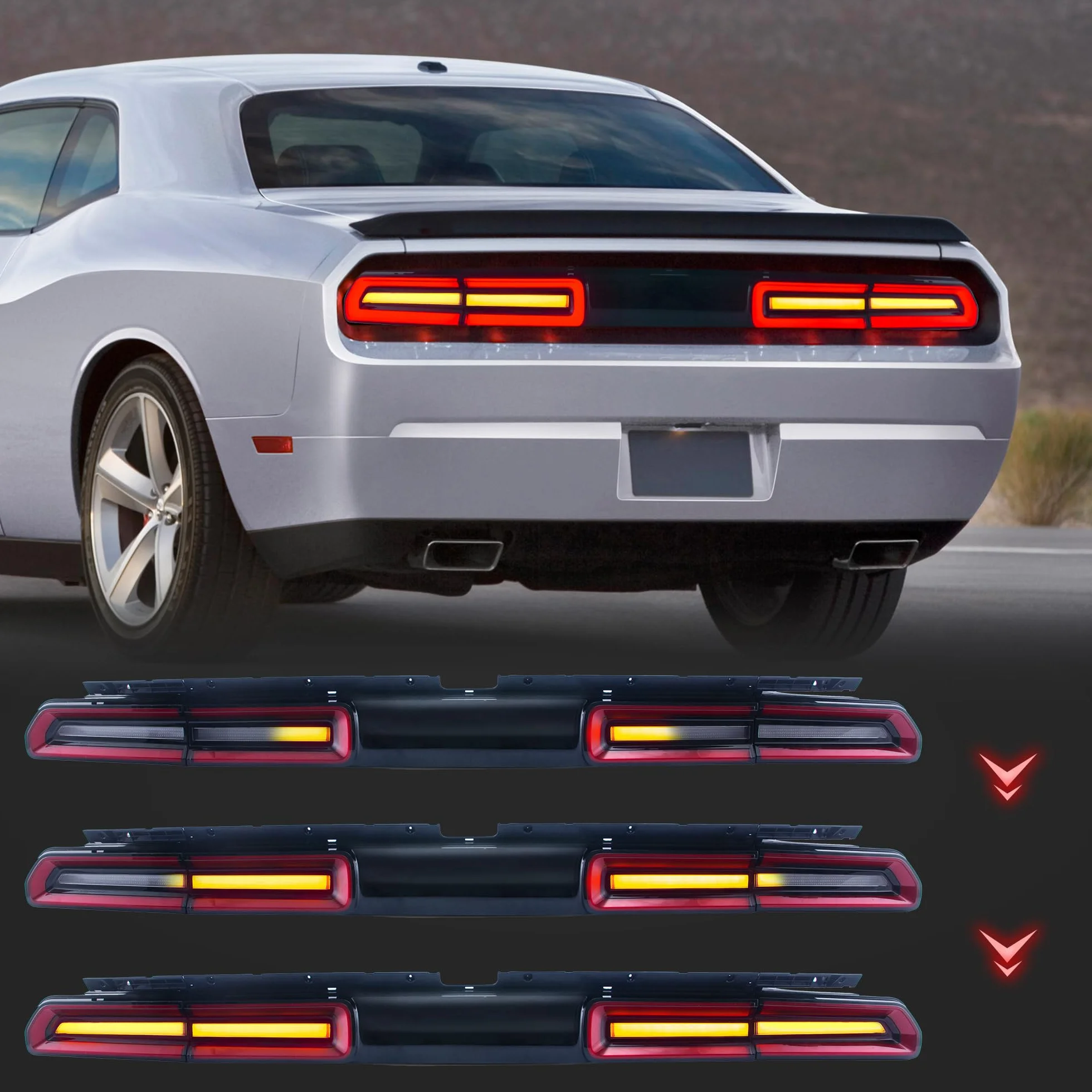 VLAND Czerwone i jasne światła tylne do Dodge Challenger 2008-2014 3rd Gen Pre Facelift zestaw tylnych świateł, strona kierowcy i pasażera